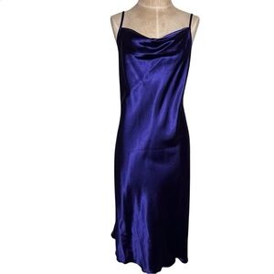 Bebe Purple Cowl Neck Satin Bias Cut Slip Dress Spaghetti Strap — Medium